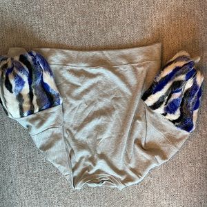 Funky Grey Sweatshirt w/Fur Sleeves, Sz Sm